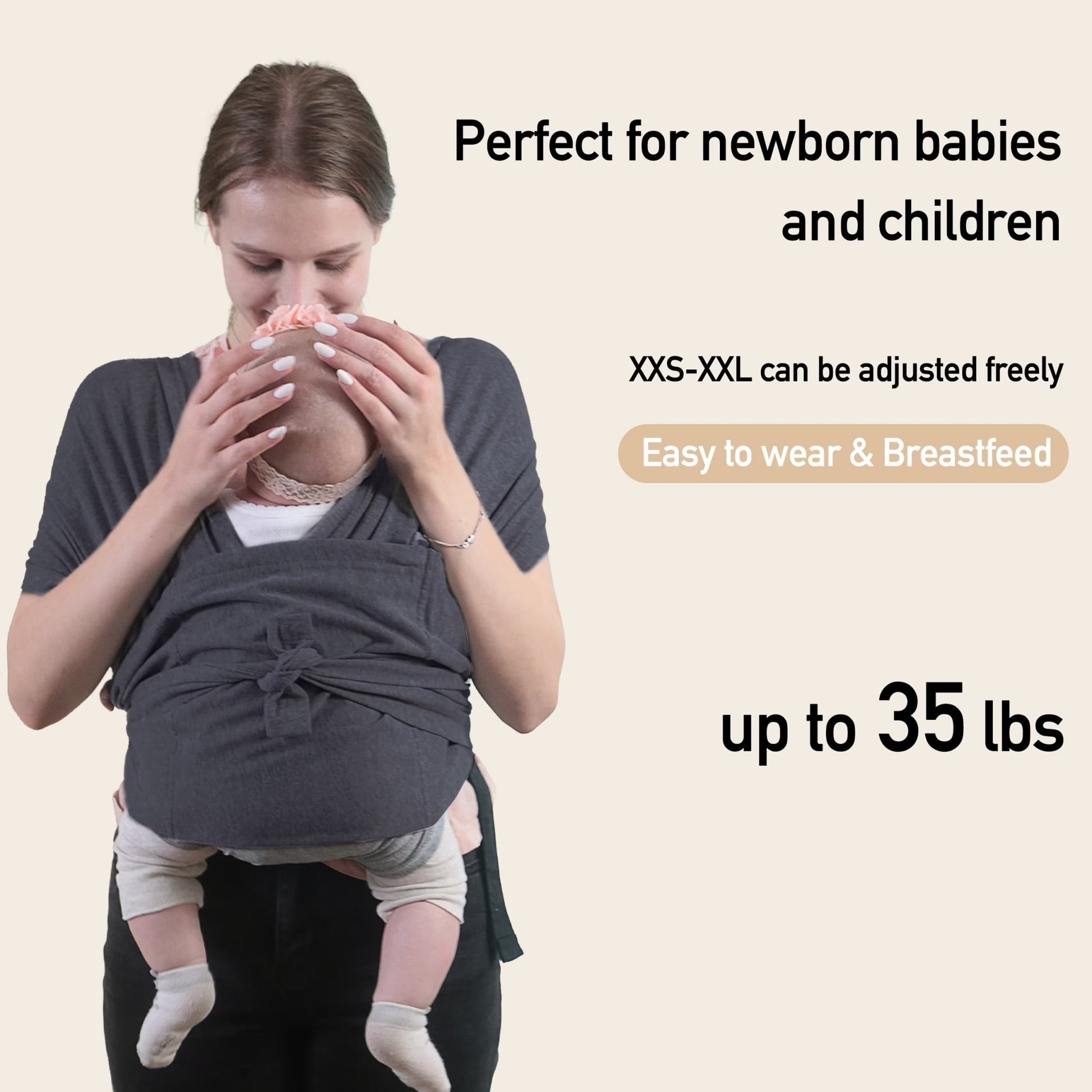 Gllquen Baby Wrap Carriers Organic Cotton Slings, for Toddlers, Infant, Newborn 35 Lbs, Dark Gray - Baby Organic
