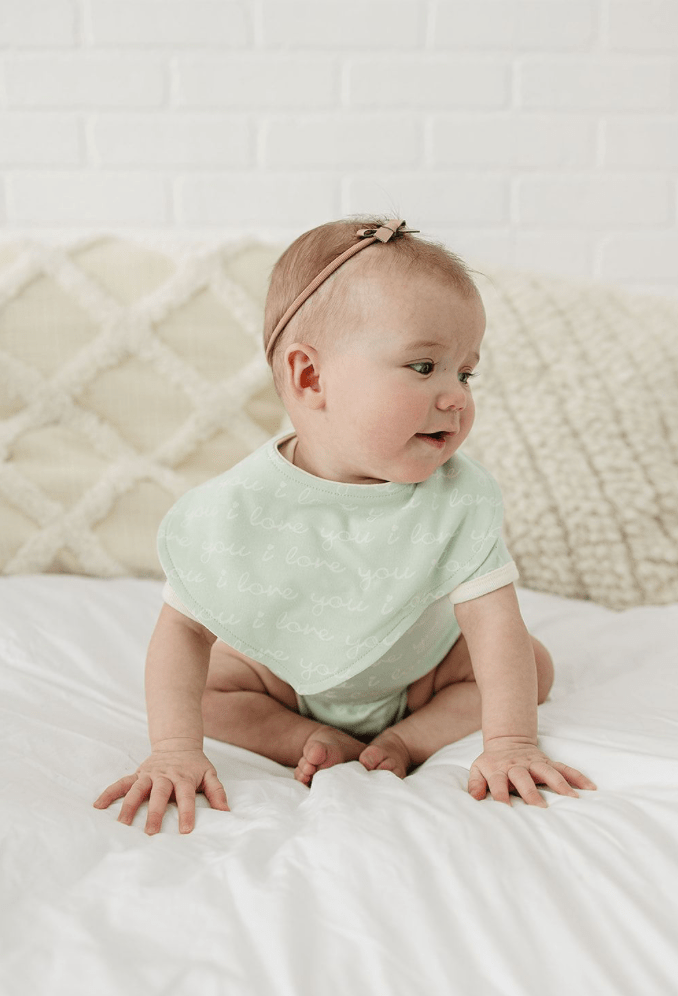 GOTS Certified Organic Cotton Bib - I Love You (Desert Green) - Baby Organic