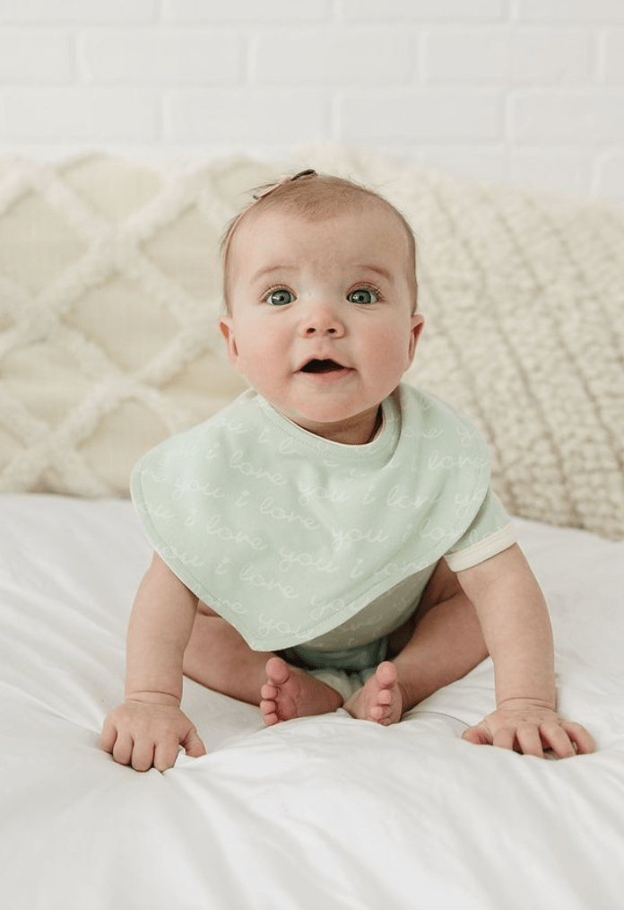 GOTS Certified Organic Cotton Bib - I Love You (Desert Green) - Baby Organic