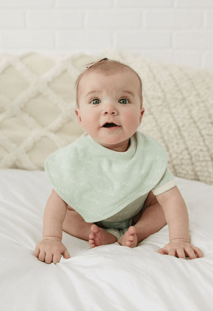 GOTS Certified Organic Cotton Bib - I Love You (Desert Green) - Baby Organic