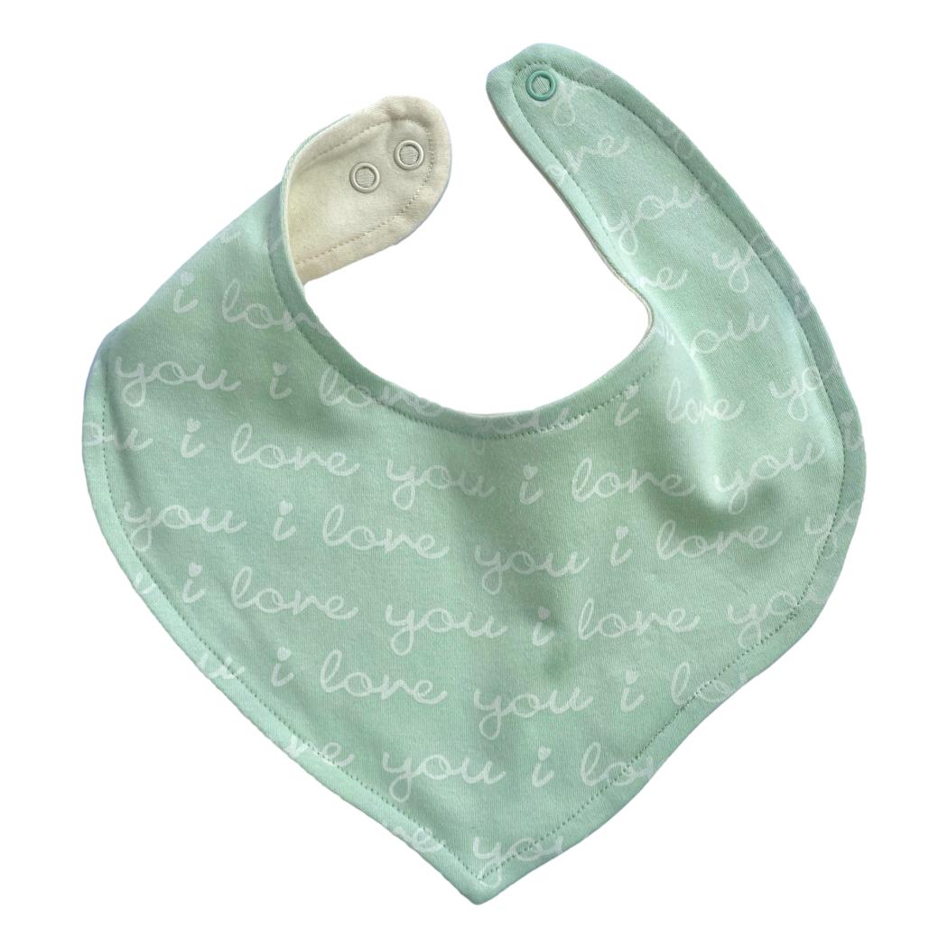 GOTS Certified Organic Cotton Bib - I Love You (Desert Green) - Baby Organic