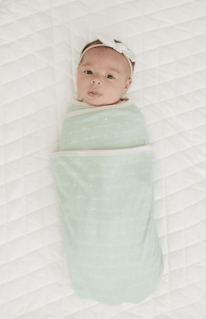 GOTS Certified Organic Cotton Blanket - I Love You (Desert Green) - Baby Organic