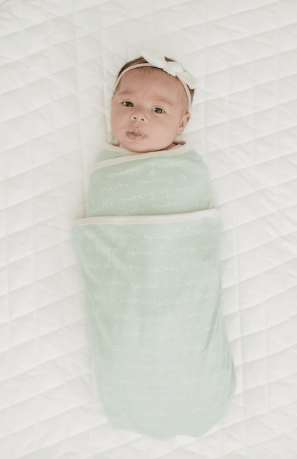 GOTS Certified Organic Cotton Blanket - I Love You (Desert Green) - Baby Organic