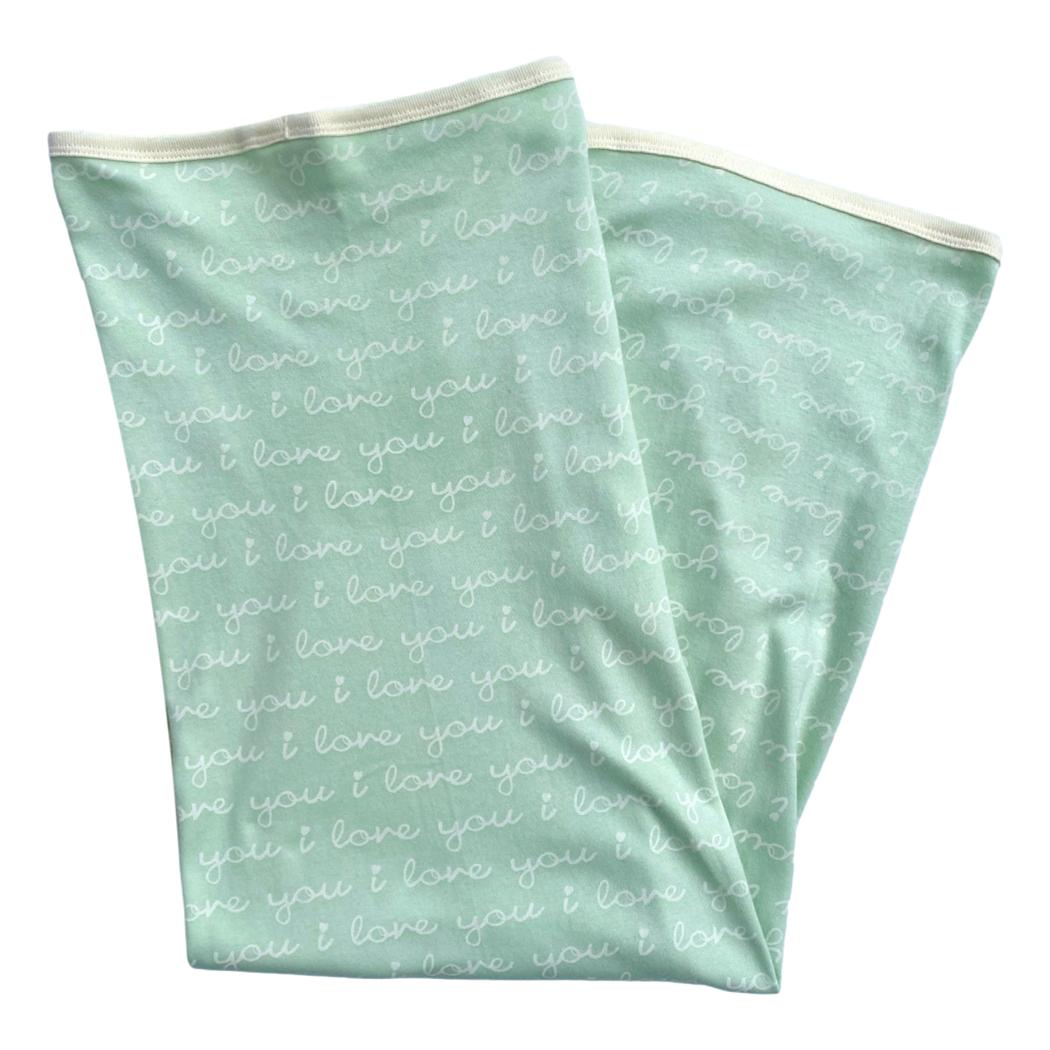 GOTS Certified Organic Cotton Blanket - I Love You (Desert Green) - Baby Organic