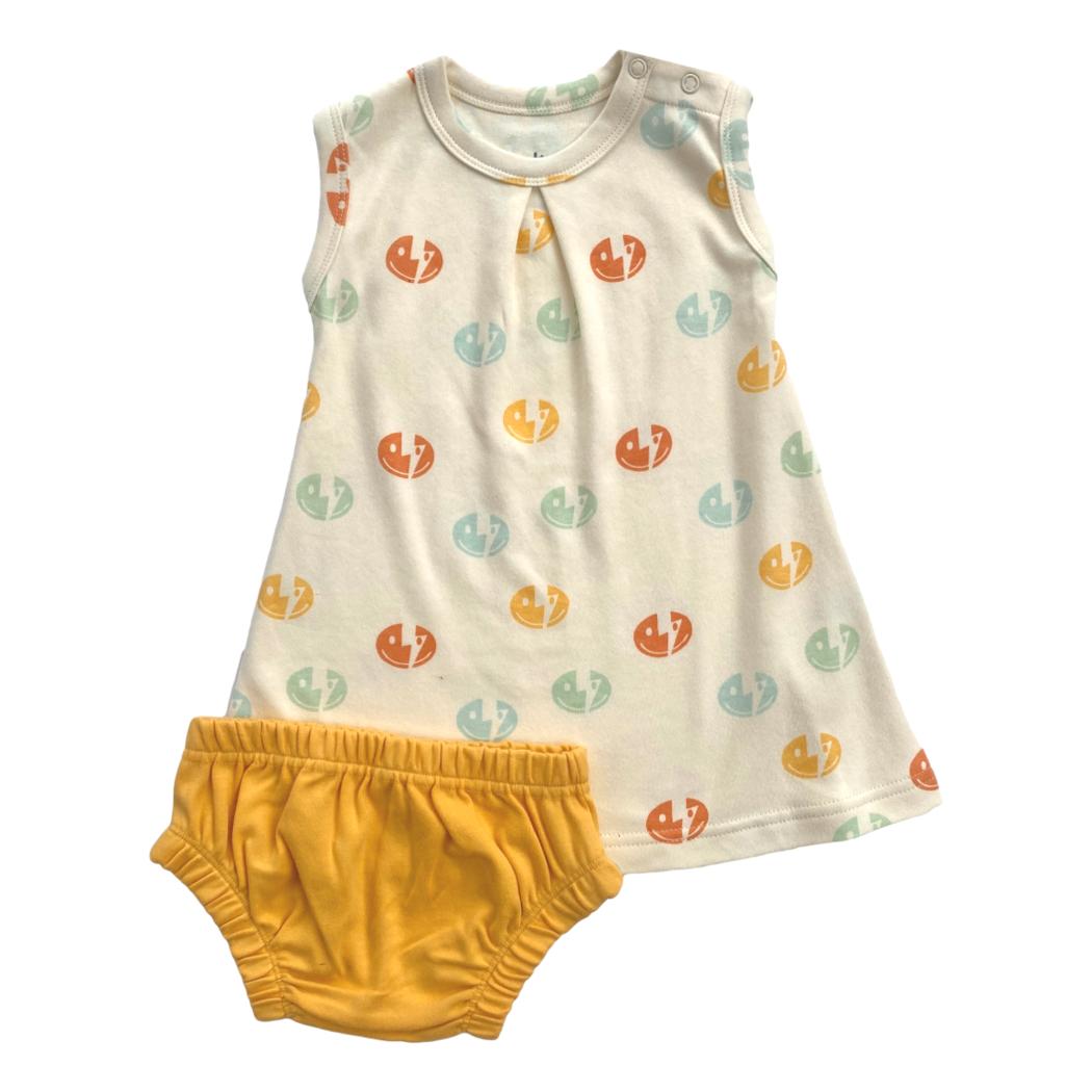GOTS Certified Organic Cotton Dress w/ Bloomers - Smiley Bolts - Baby Organic