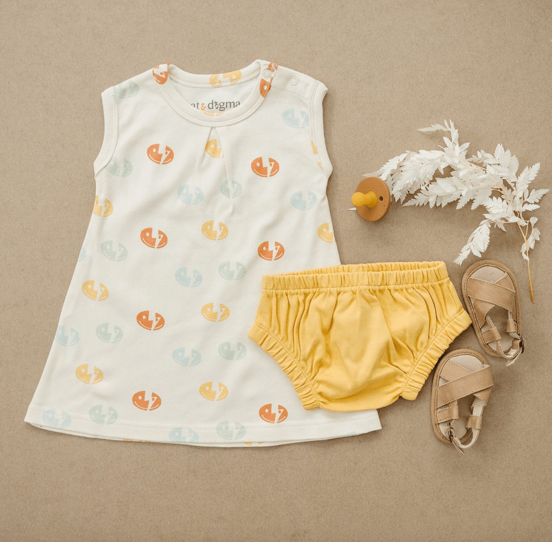 GOTS Certified Organic Cotton Dress w/ Bloomers - Smiley Bolts - Baby Organic
