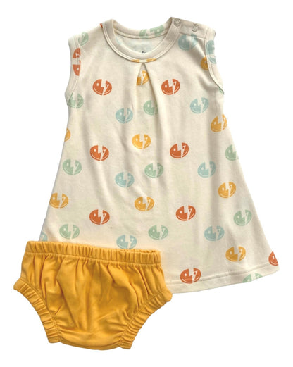 GOTS Certified Organic Cotton Dress w/ Bloomers - Smiley Bolts - Baby Organic