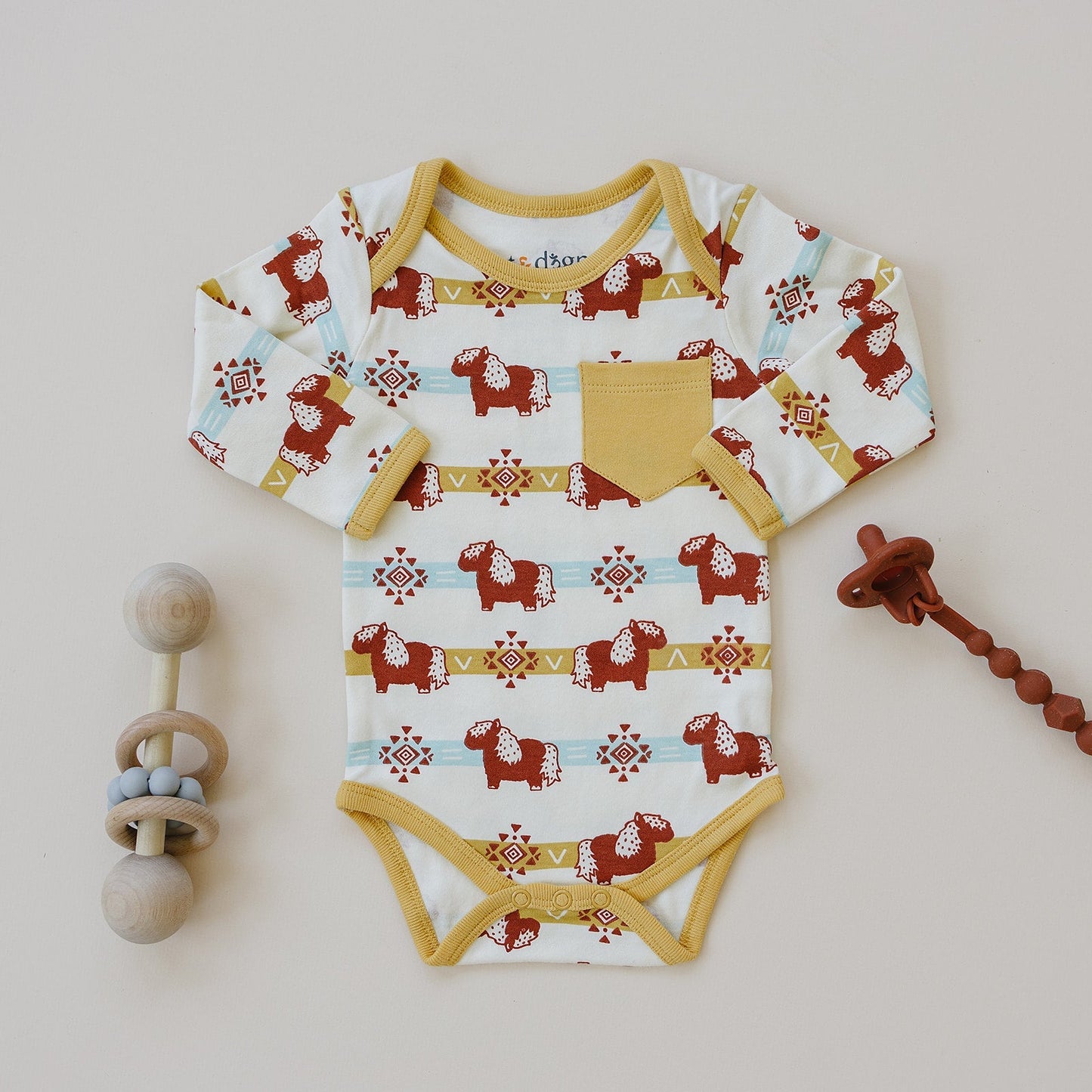 GOTS Certified Organic Cotton Long Sleeve Bodysuit - Aztec Pony - Baby Organic