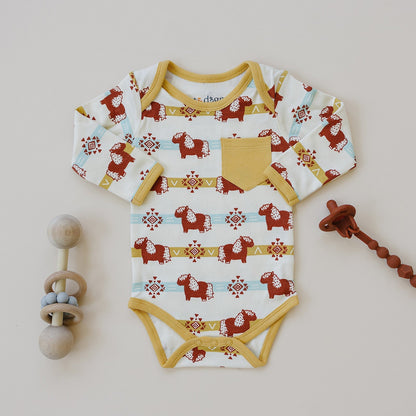 GOTS Certified Organic Cotton Long Sleeve Bodysuit - Aztec Pony - Baby Organic