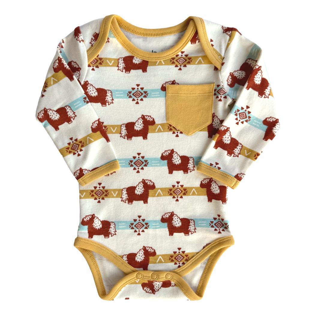 GOTS Certified Organic Cotton Long Sleeve Bodysuit - Aztec Pony - Baby Organic