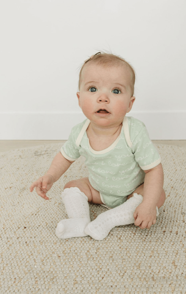 GOTS Certified Organic Cotton Short Sleeve Bodysuit - I Love You (Desert Green) - Baby Organic