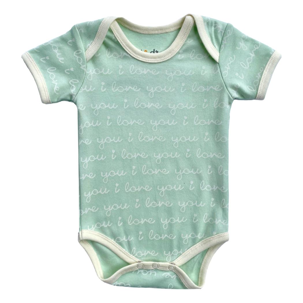 GOTS Certified Organic Cotton Short Sleeve Bodysuit - I Love You (Desert Green) - Baby Organic