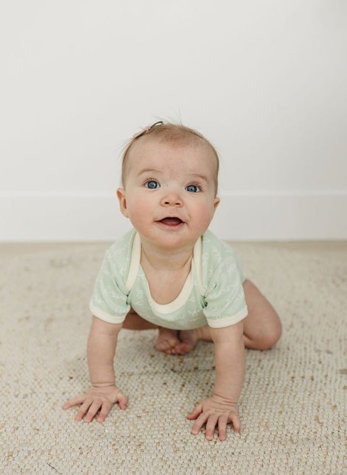 GOTS Certified Organic Cotton Short Sleeve Bodysuit - I Love You (Desert Green) - Baby Organic