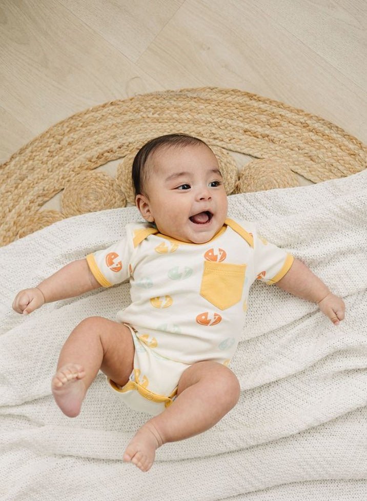 GOTS Certified Organic Cotton Short Sleeve Bodysuit - Smiley Bolts - Baby Organic