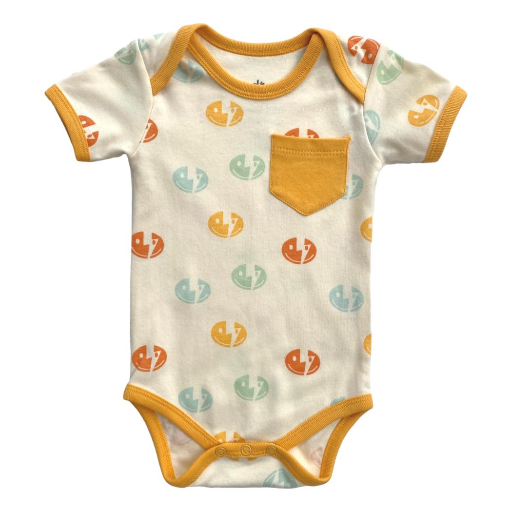 GOTS Certified Organic Cotton Short Sleeve Bodysuit - Smiley Bolts - Baby Organic