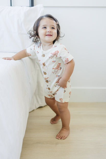 GOTS Certified Organic Cotton Short Sleeve Romper - Celadon Quail - Baby Organic