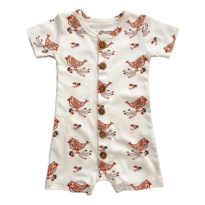 GOTS Certified Organic Cotton Short Sleeve Romper - Celadon Quail - Baby Organic