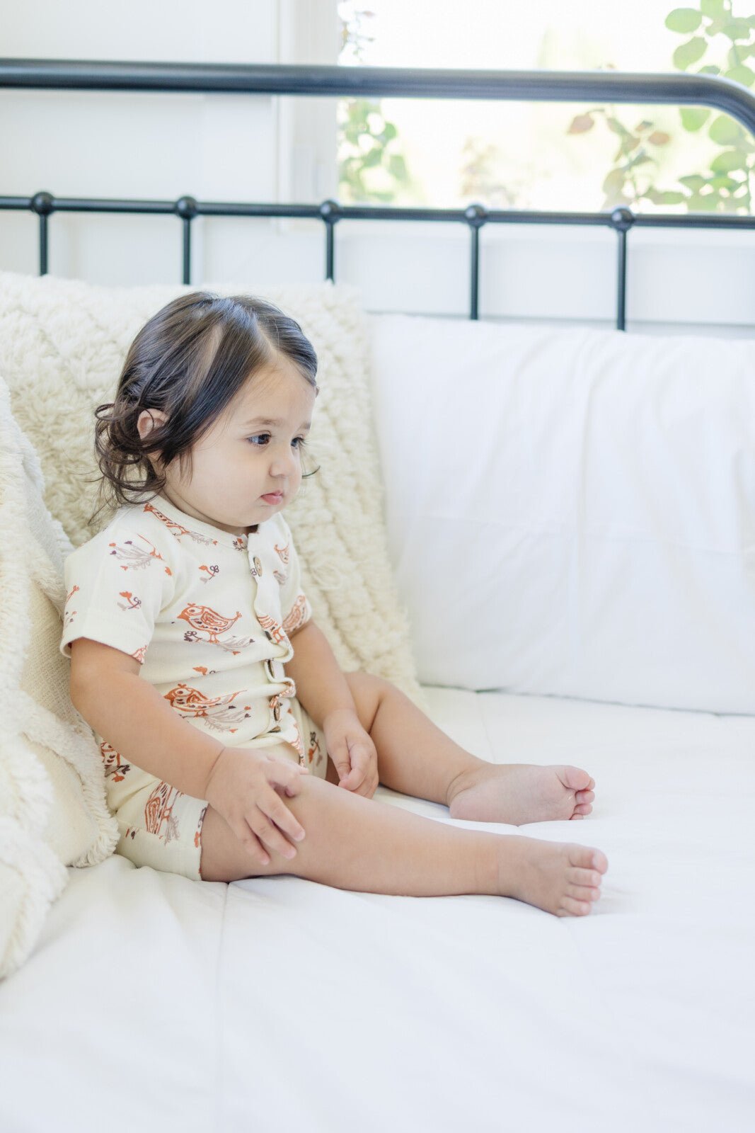 GOTS Certified Organic Cotton Short Sleeve Romper - Celadon Quail - Baby Organic