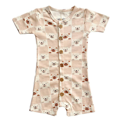 GOTS Certified Organic Cotton Short Sleeve Romper - Checkered Bear - Baby Organic