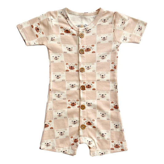 GOTS Certified Organic Cotton Short Sleeve Romper - Checkered Bear - Baby Organic