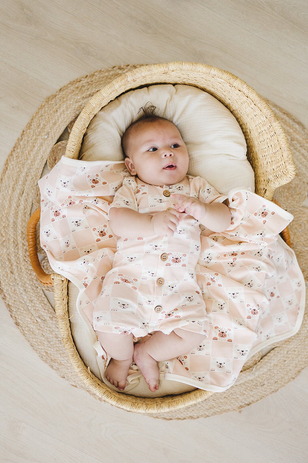 GOTS Certified Organic Cotton Short Sleeve Romper - Checkered Bear - Baby Organic