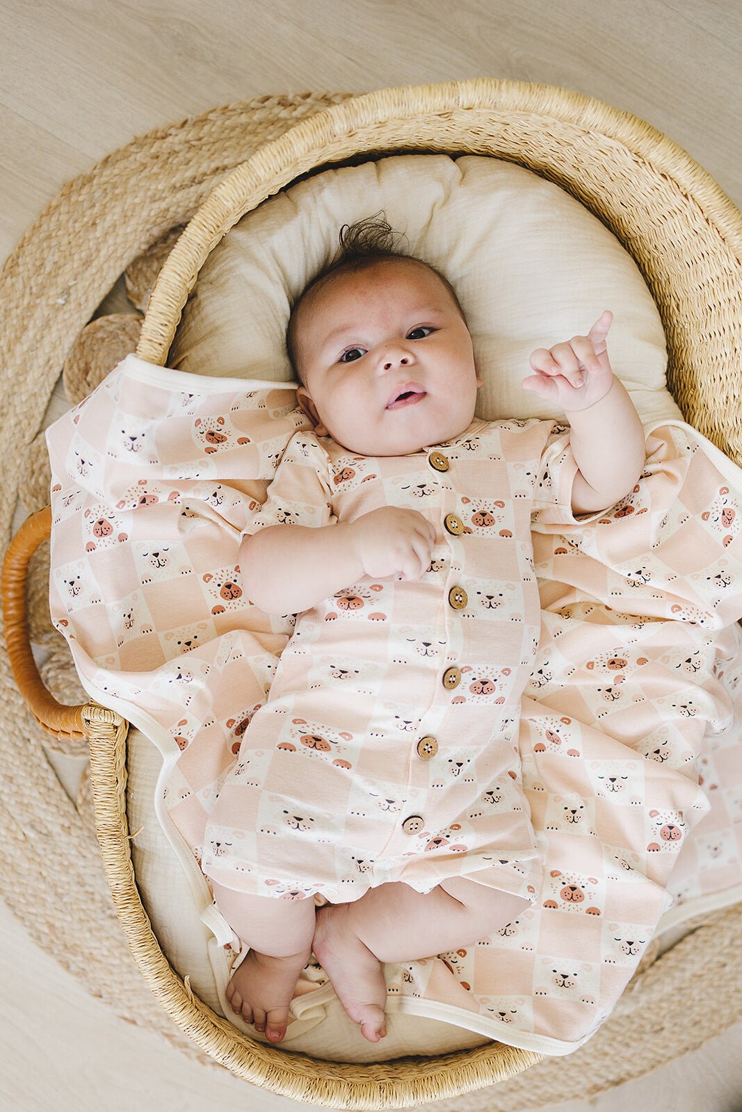 GOTS Certified Organic Cotton Short Sleeve Romper - Checkered Bear - Baby Organic