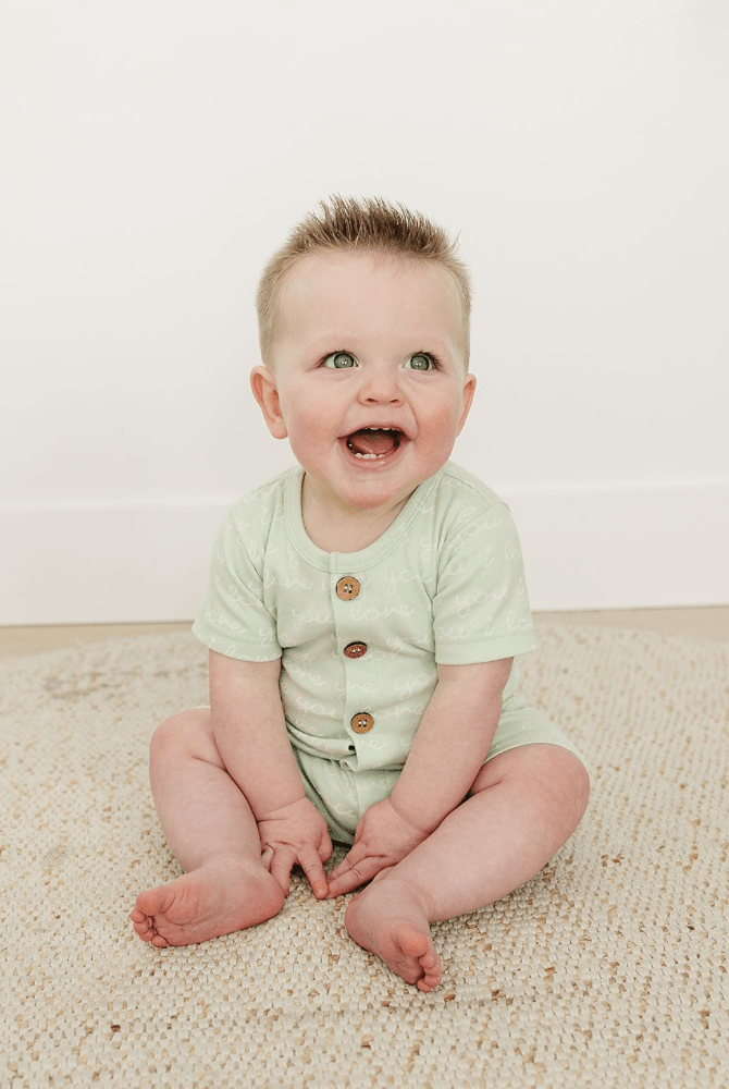 GOTS Certified Organic Cotton Short Sleeve Romper - I Love You (Desert Green) - Baby Organic