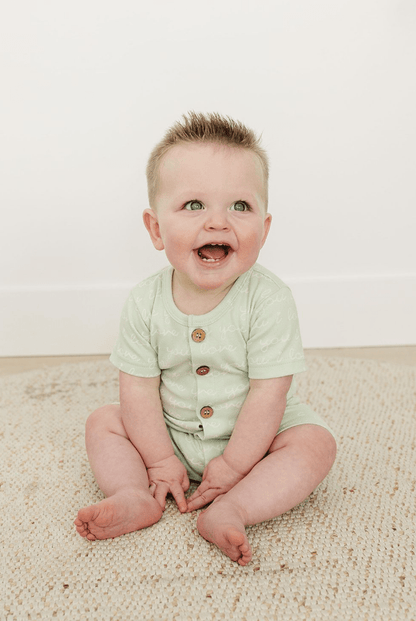 GOTS Certified Organic Cotton Short Sleeve Romper - I Love You (Desert Green) - Baby Organic