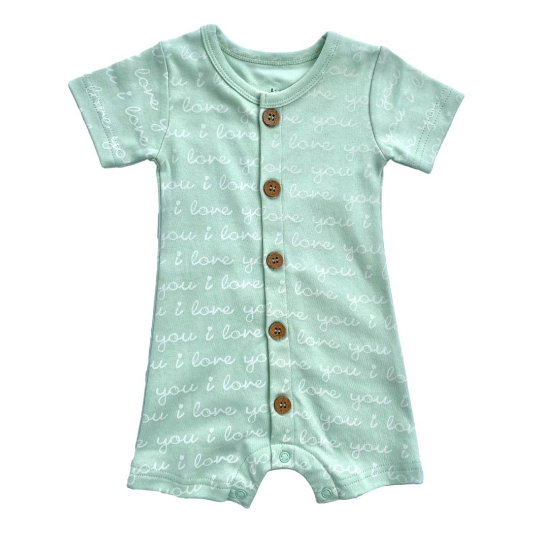 GOTS Certified Organic Cotton Short Sleeve Romper - I Love You (Desert Green) - Baby Organic