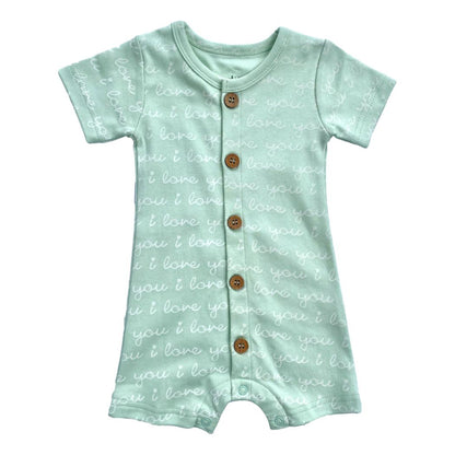 GOTS Certified Organic Cotton Short Sleeve Romper - I Love You (Desert Green) - Baby Organic