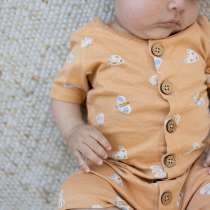 GOTS Certified Organic Cotton Short Sleeve Romper - Magical Moth - Baby Organic