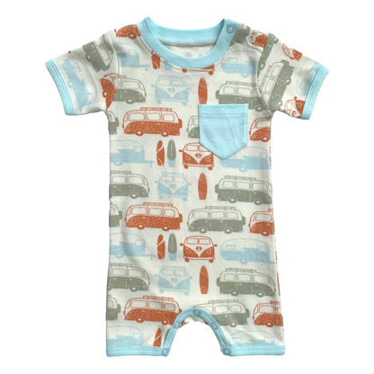 GOTS Certified Organic Cotton Short Sleeve Romper - Vintage Busses - Baby Organic