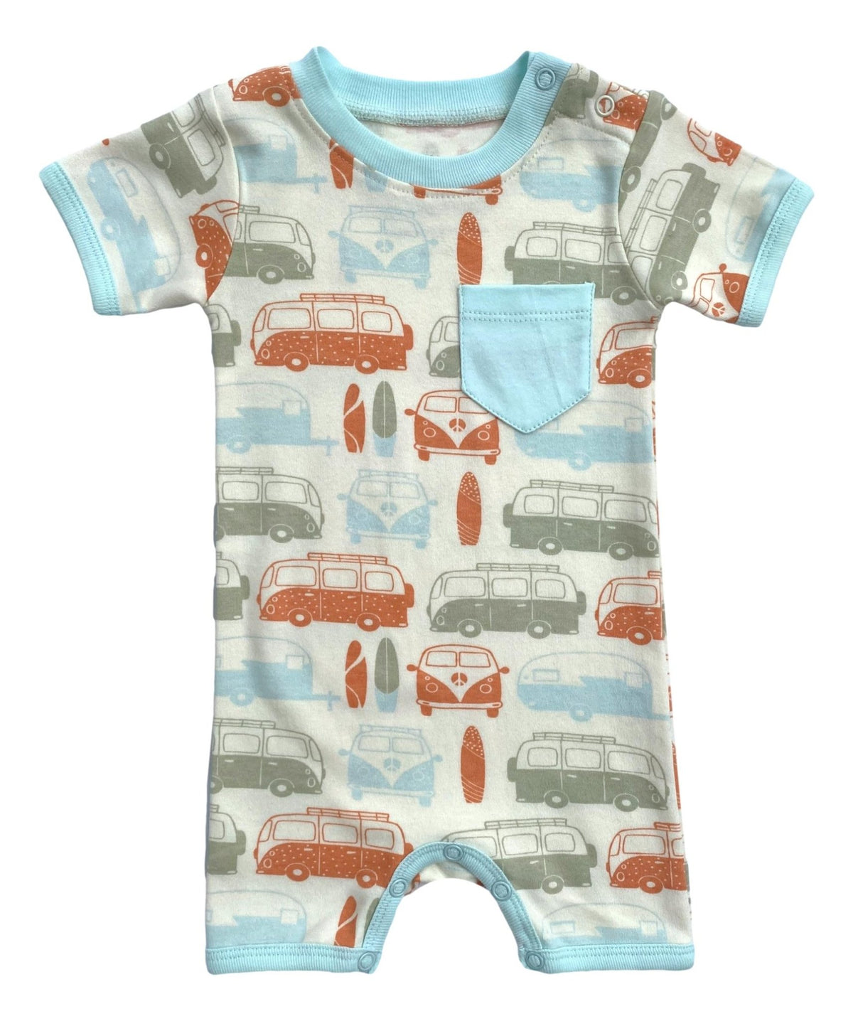GOTS Certified Organic Cotton Short Sleeve Romper - Vintage Busses - Baby Organic