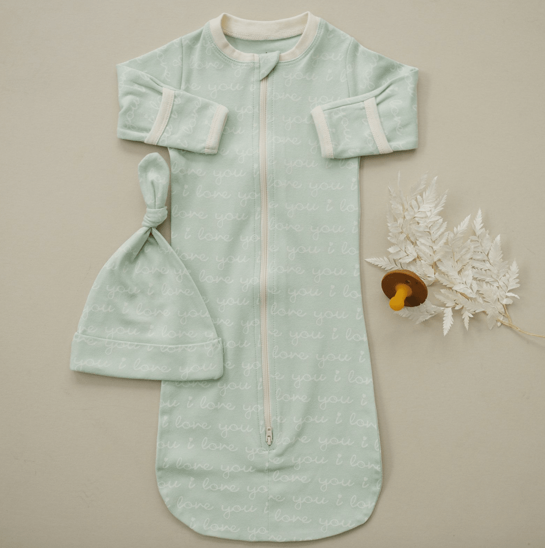 GOTS Certified Organic Cotton Sleepsack - I Love You (Desert Green) - Baby Organic