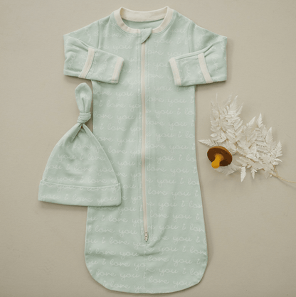 GOTS Certified Organic Cotton Sleepsack - I Love You (Desert Green) - Baby Organic