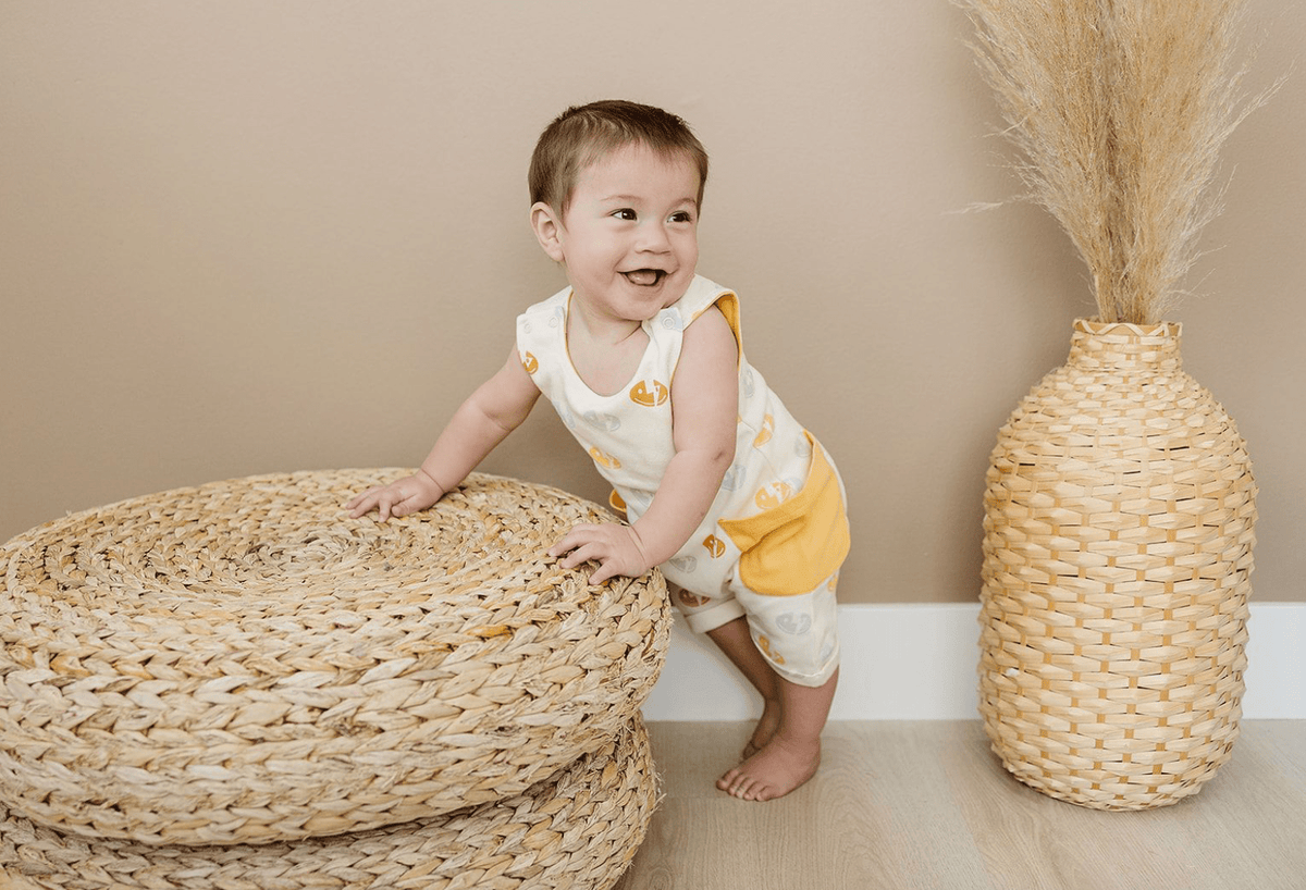GOTS Certified Organic Cotton Sleeveless Romper - Smiley Bolts - Baby Organic