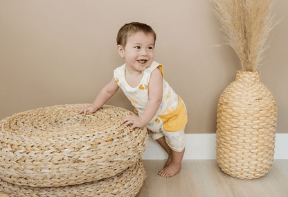 GOTS Certified Organic Cotton Sleeveless Romper - Smiley Bolts - Baby Organic