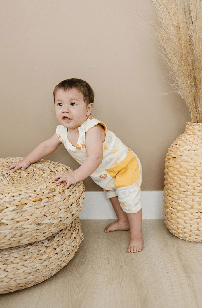 GOTS Certified Organic Cotton Sleeveless Romper - Smiley Bolts - Baby Organic