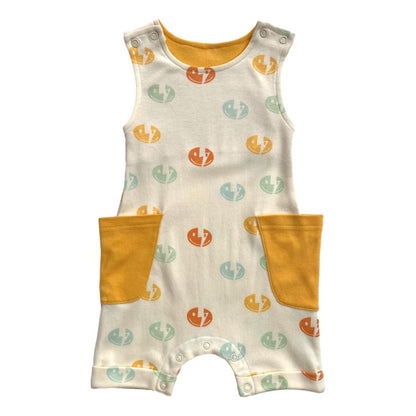 GOTS Certified Organic Cotton Sleeveless Romper - Smiley Bolts - Baby Organic