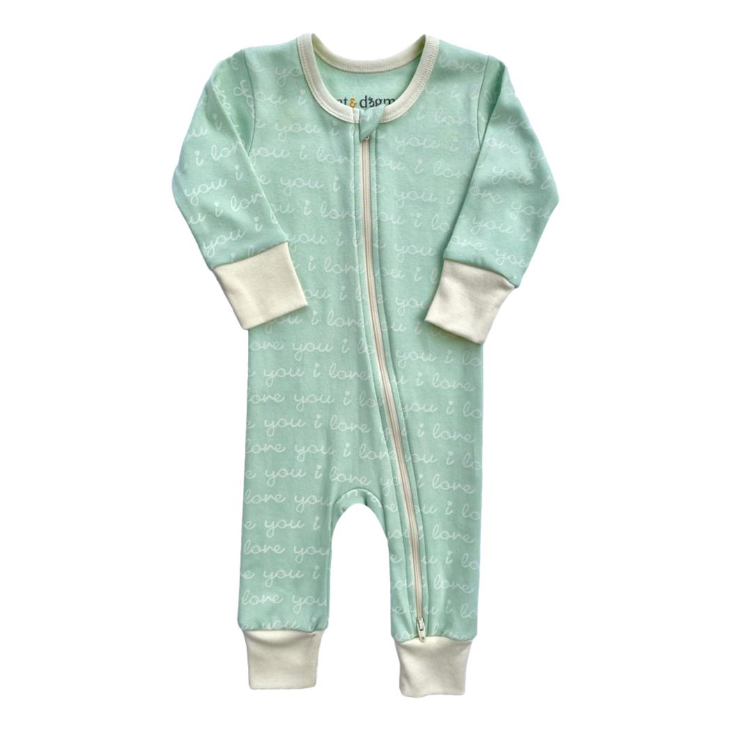 GOTS Certified Organic Cotton Zippy - I Love You (Desert Green) - Baby Organic