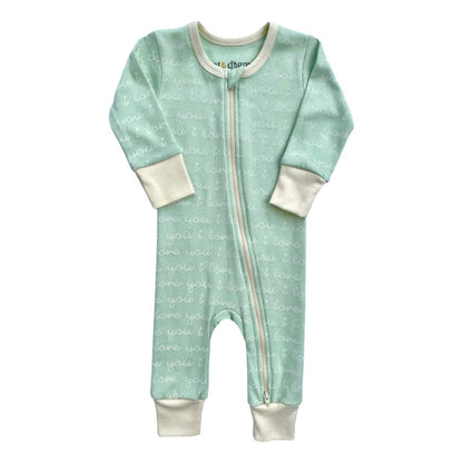 GOTS Certified Organic Cotton Zippy - I Love You (Desert Green) - Baby Organic