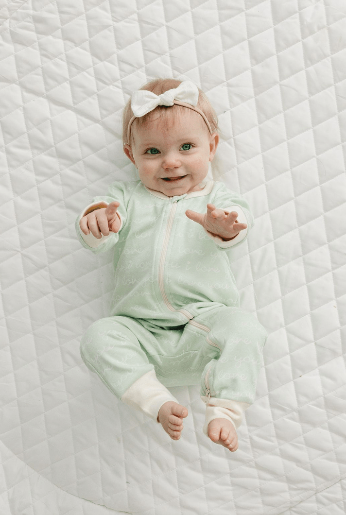 GOTS Certified Organic Cotton Zippy - I Love You (Desert Green) - Baby Organic