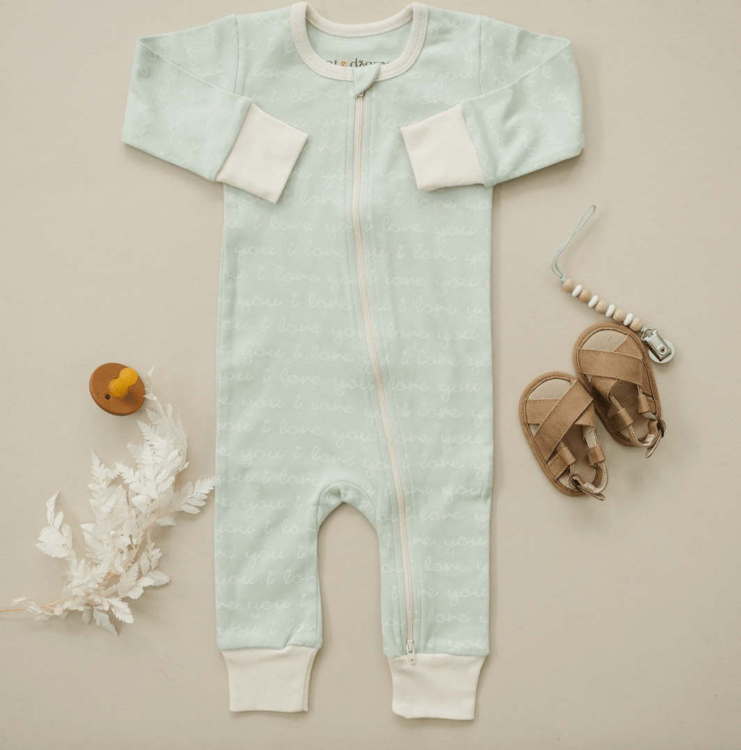 GOTS Certified Organic Cotton Zippy - I Love You (Desert Green) - Baby Organic