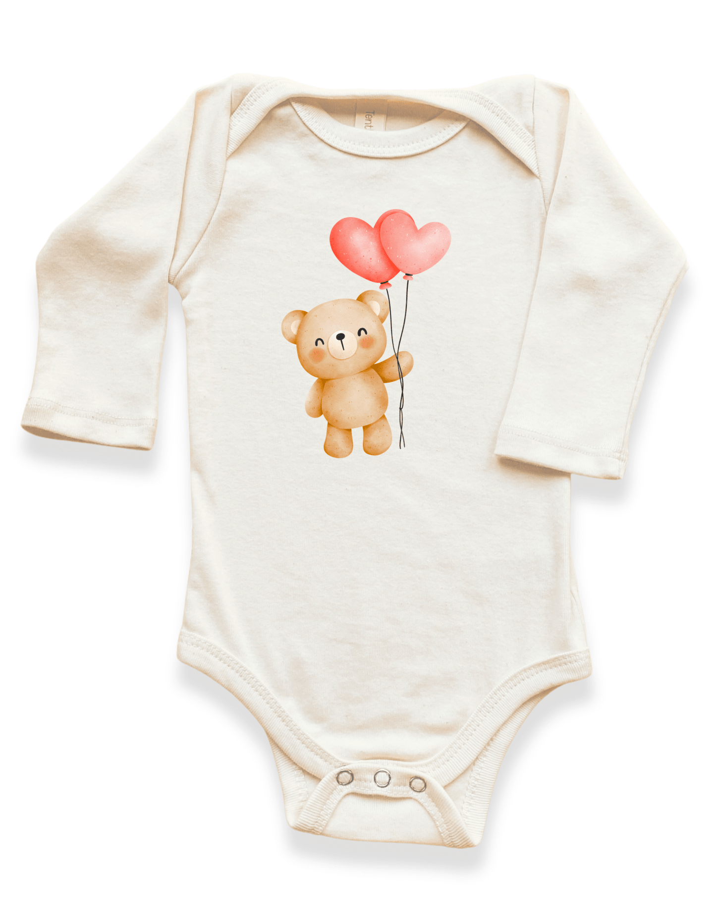 Heart Balloon Bear Organic Baby Bodysuit Long Sleeve - Baby Organic
