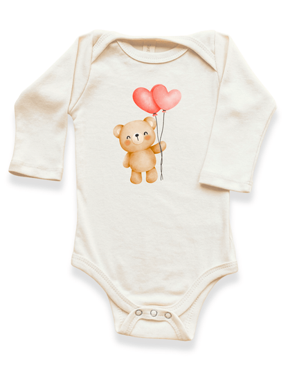 Heart Balloon Bear Organic Baby Bodysuit Long Sleeve - Baby Organic