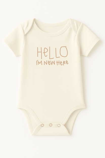 Hello I’m New Here baby bodysuit organic cotton short sleeve newborn outfit