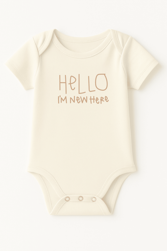 Hello I’m New Here baby bodysuit organic cotton short sleeve newborn outfit