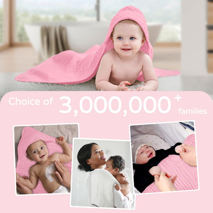 Hooded Baby Towels for Newborn 2 Pack 100% Muslin Organic Cotton Baby Bath Towel with Hood for Babies, Infant, Toddler and Kids, 32X32Inch, Soft and Absorbent Newborn Essential,White and Pink - Baby Organic
