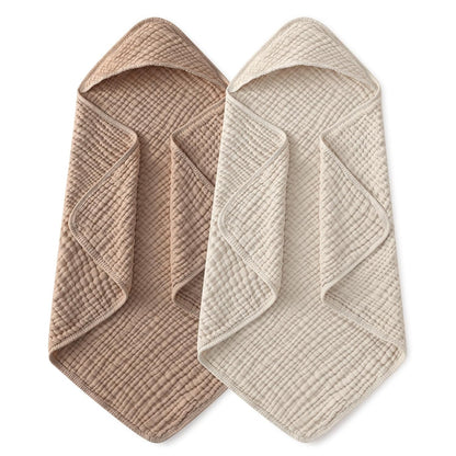 Hooded Baby Towels for Newborn 2 Pack 100% Muslin Organic Cotton Baby Bath Towel with Hood for Babies, Infant, Toddler and Kids, 32X32Inch, Soft and Absorbent Newborn Essential, Beige&Coffee - Baby Organic