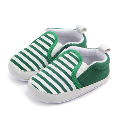 Infant Newborn Baby Flat Shoes, Stripe Print Non-Slip Slippers Soft Sole Adorable Baby Booties Babies First Walking Shoes 0-18M - Baby Organic